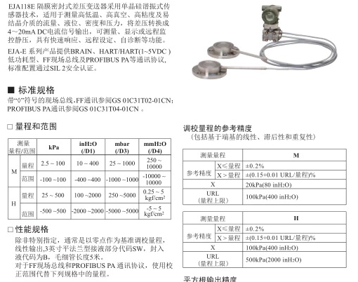 橫河川儀EJA118E變送器適用范圍？如何選擇類型？